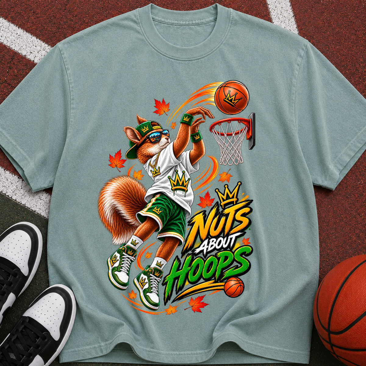 Basketball Squirrel Graphic T-Shirt — "Nuts About Hoops" Retro Sports Tee