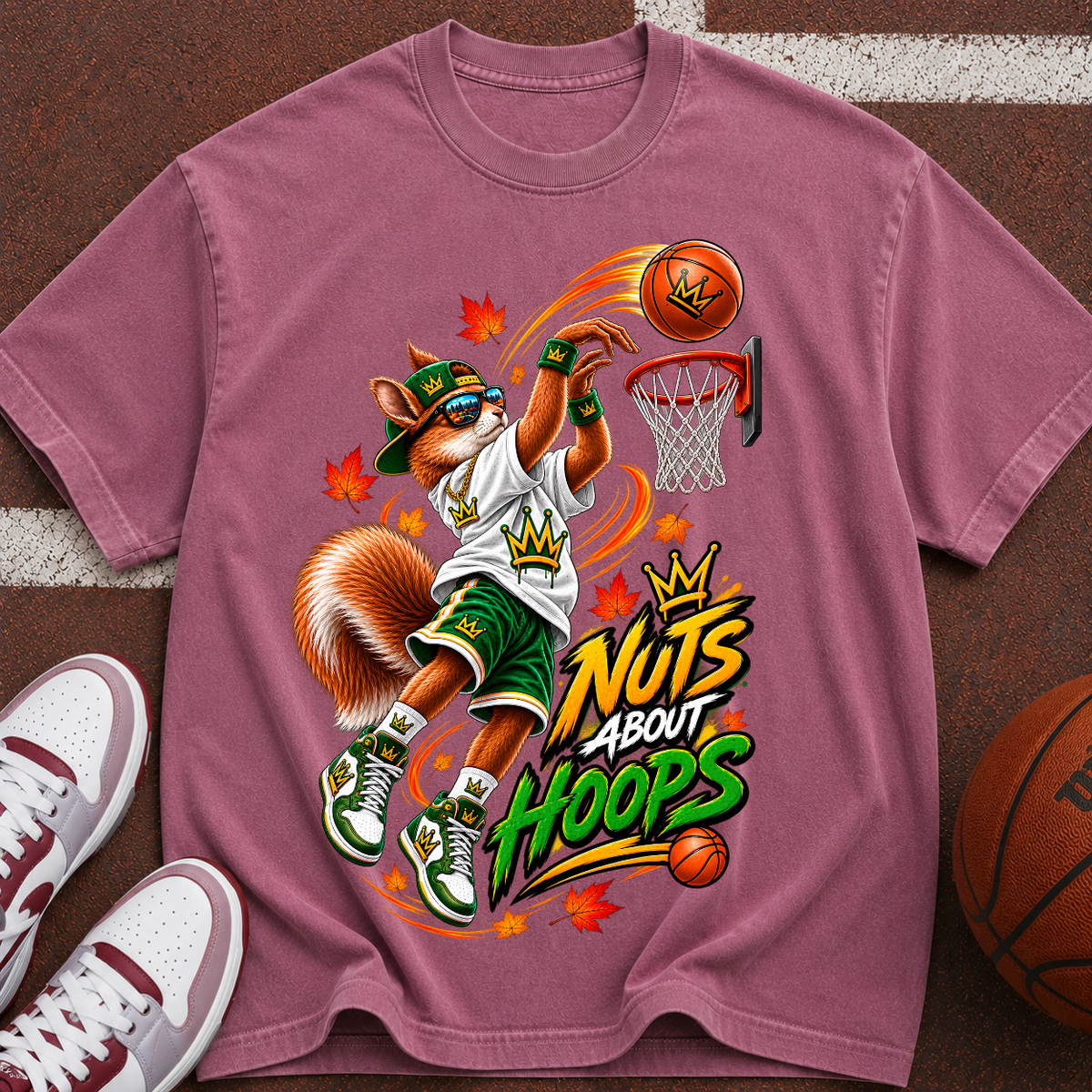 Basketball Squirrel Graphic T-Shirt — "Nuts About Hoops" Retro Sports Tee