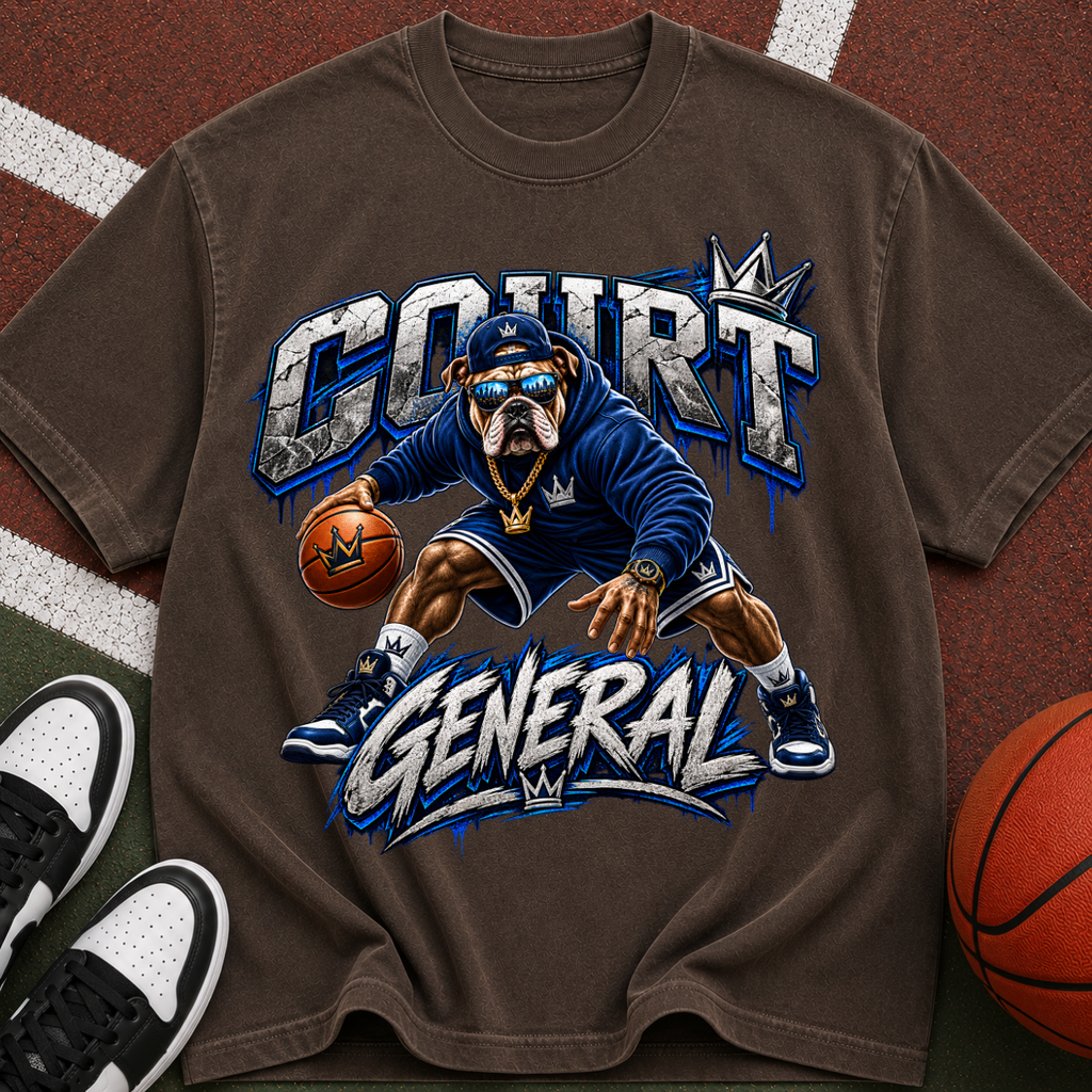 Court General Basketball T-Shirt — Retro Ape Player Graphic