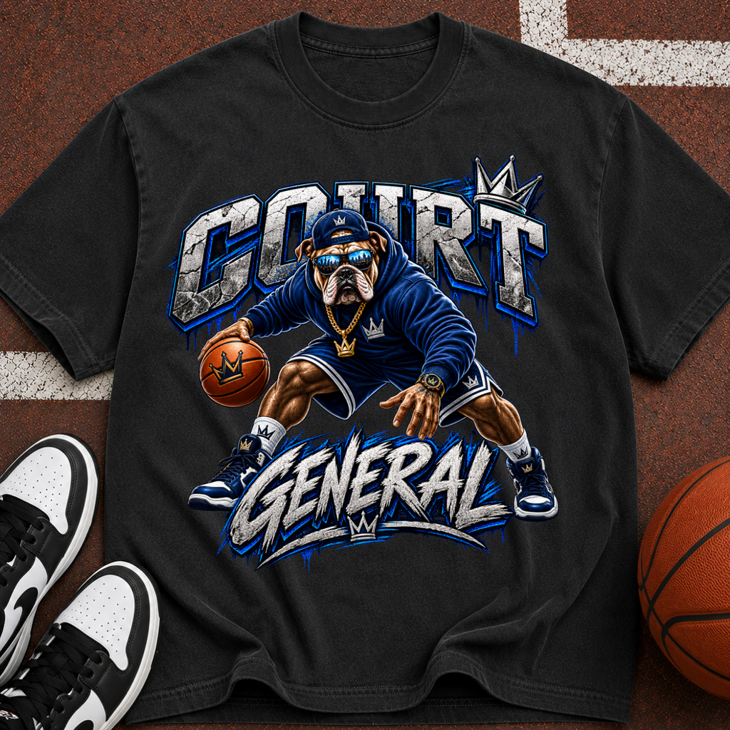 Court General Basketball T-Shirt — Retro Ape Player Graphic