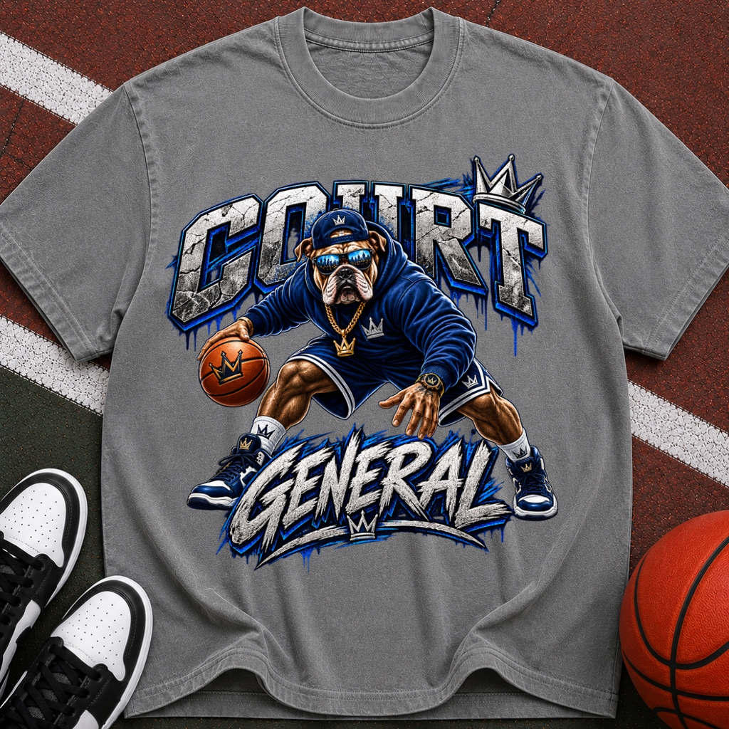 Court General Basketball T-Shirt — Retro Ape Player Graphic