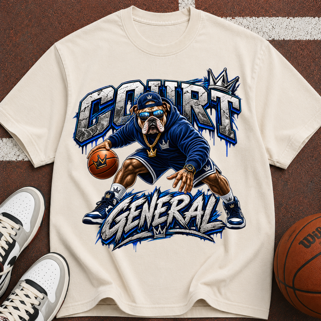 Court General Basketball T-Shirt — Retro Ape Player Graphic