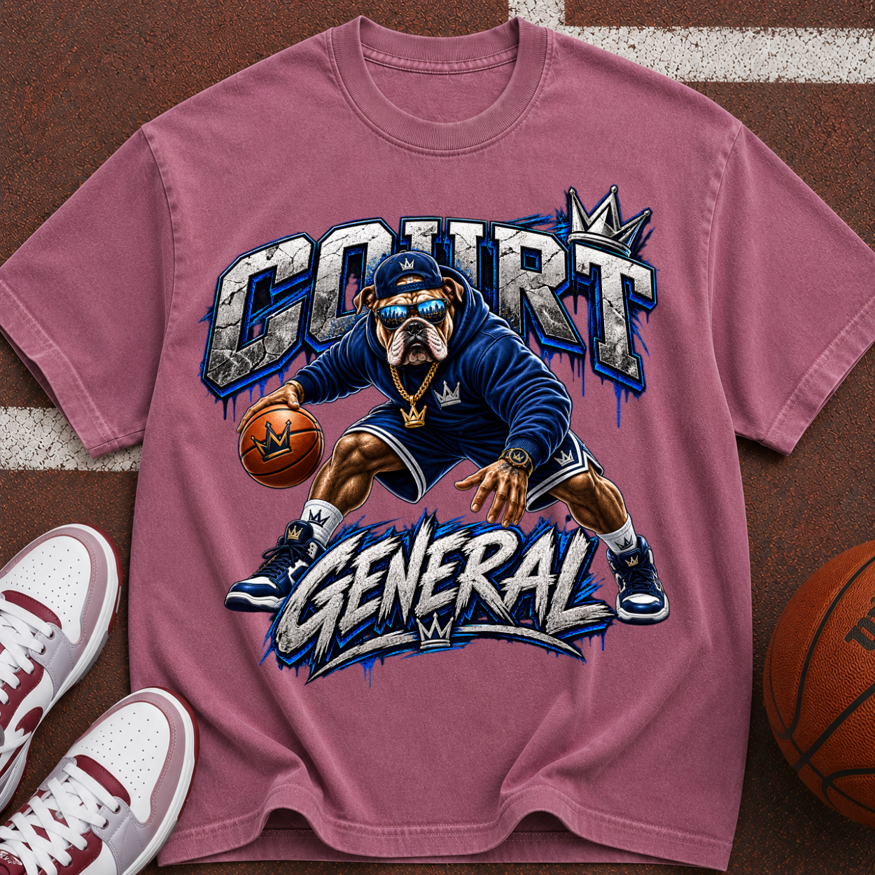 Court General Basketball T-Shirt — Retro Ape Player Graphic