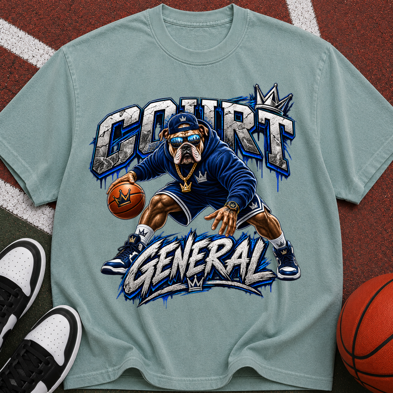Court General Basketball T-Shirt — Retro Ape Player Graphic