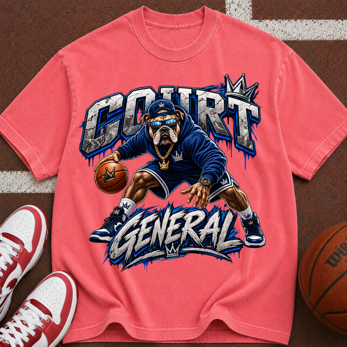 Court General Basketball T-Shirt — Retro Ape Player Graphic