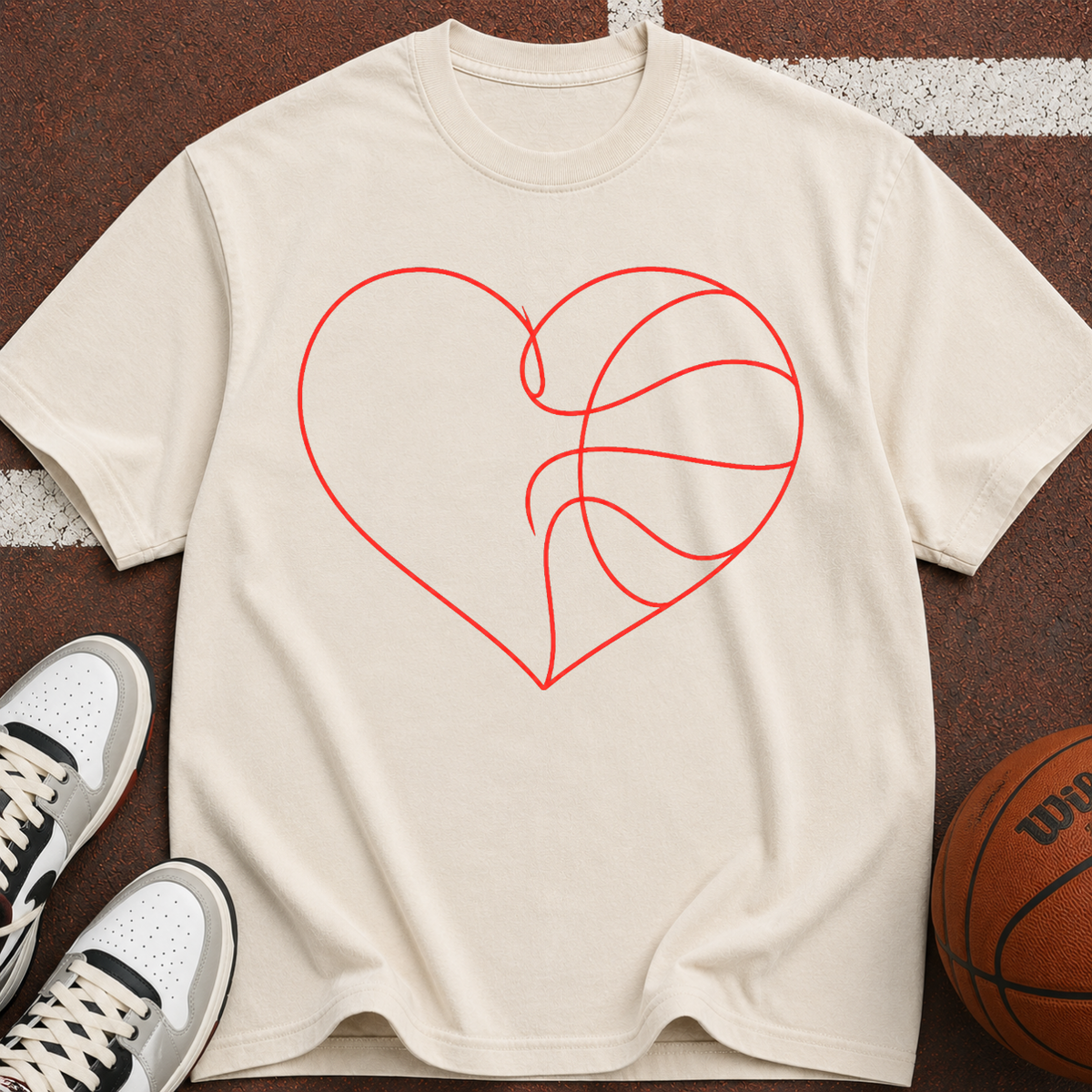 Basketball Heart T-Shirt — Minimal Line Art Sports Tee