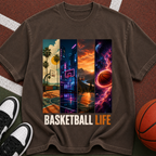 Basketball Life T-Shirt — Retro Court & Cosmic Panels Graphic Tee