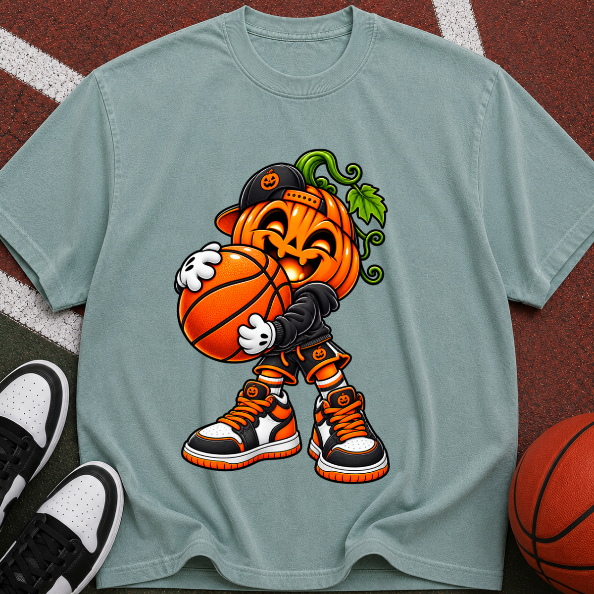 Pumpkin Jam Basketball T‑Shirt — Halloween Pumpkin Player Graphic Tee