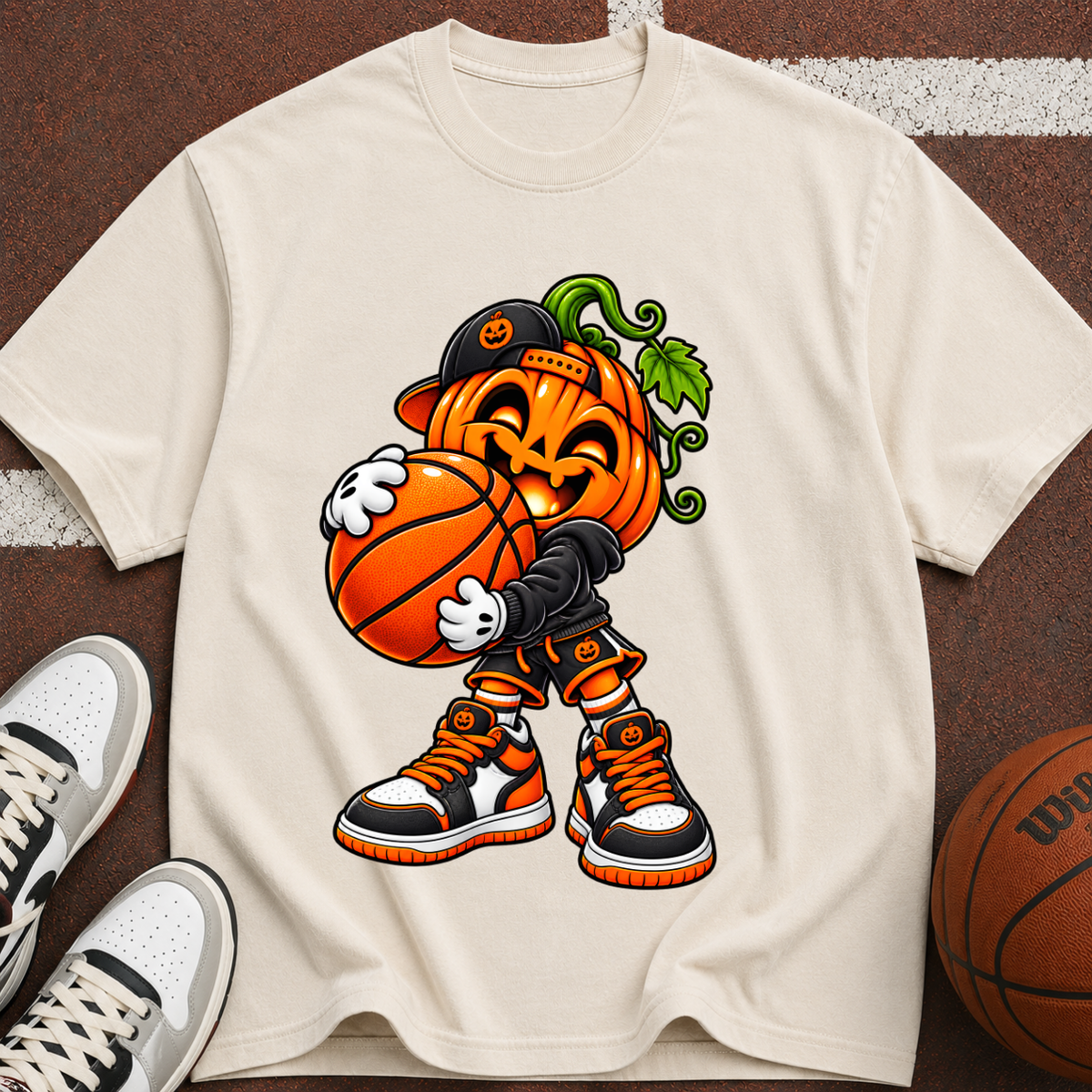 Pumpkin Jam Basketball T‑Shirt — Halloween Pumpkin Player Graphic Tee