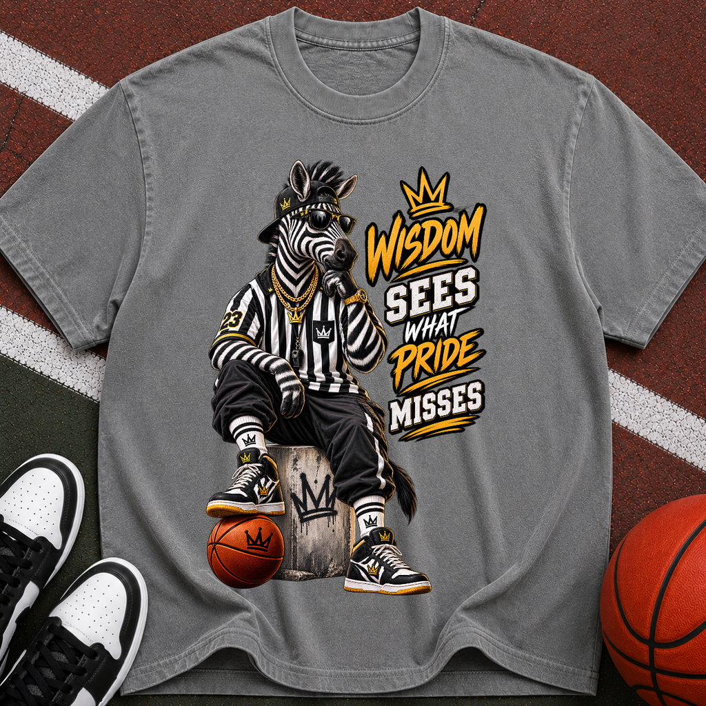 Basketball Zebra Graphic T-Shirt — “Wisdom Sees What Pride Misses” Streetwear Tee