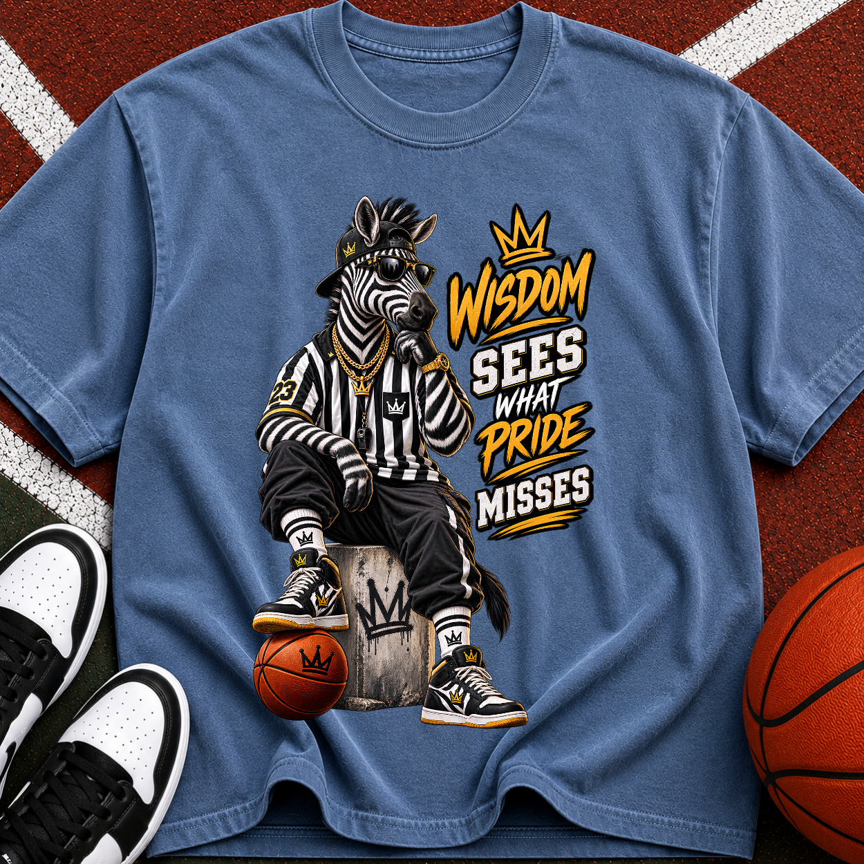 Basketball Zebra Graphic T-Shirt — “Wisdom Sees What Pride Misses” Streetwear Tee