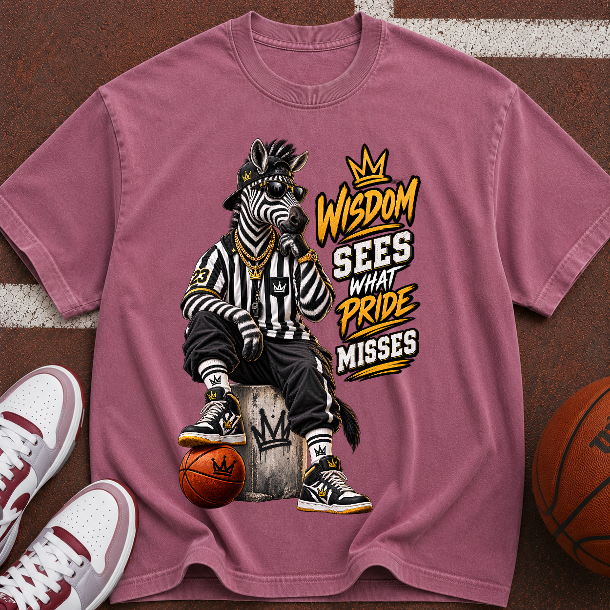 Basketball Zebra Graphic T-Shirt — “Wisdom Sees What Pride Misses” Streetwear Tee