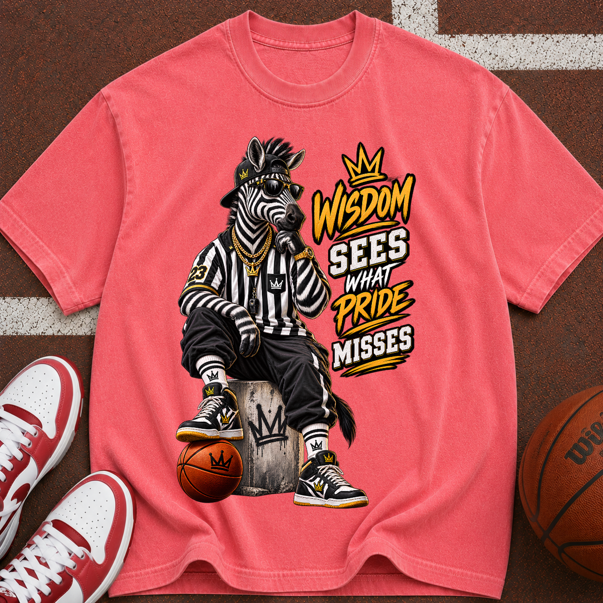 Basketball Zebra Graphic T-Shirt — “Wisdom Sees What Pride Misses” Streetwear Tee