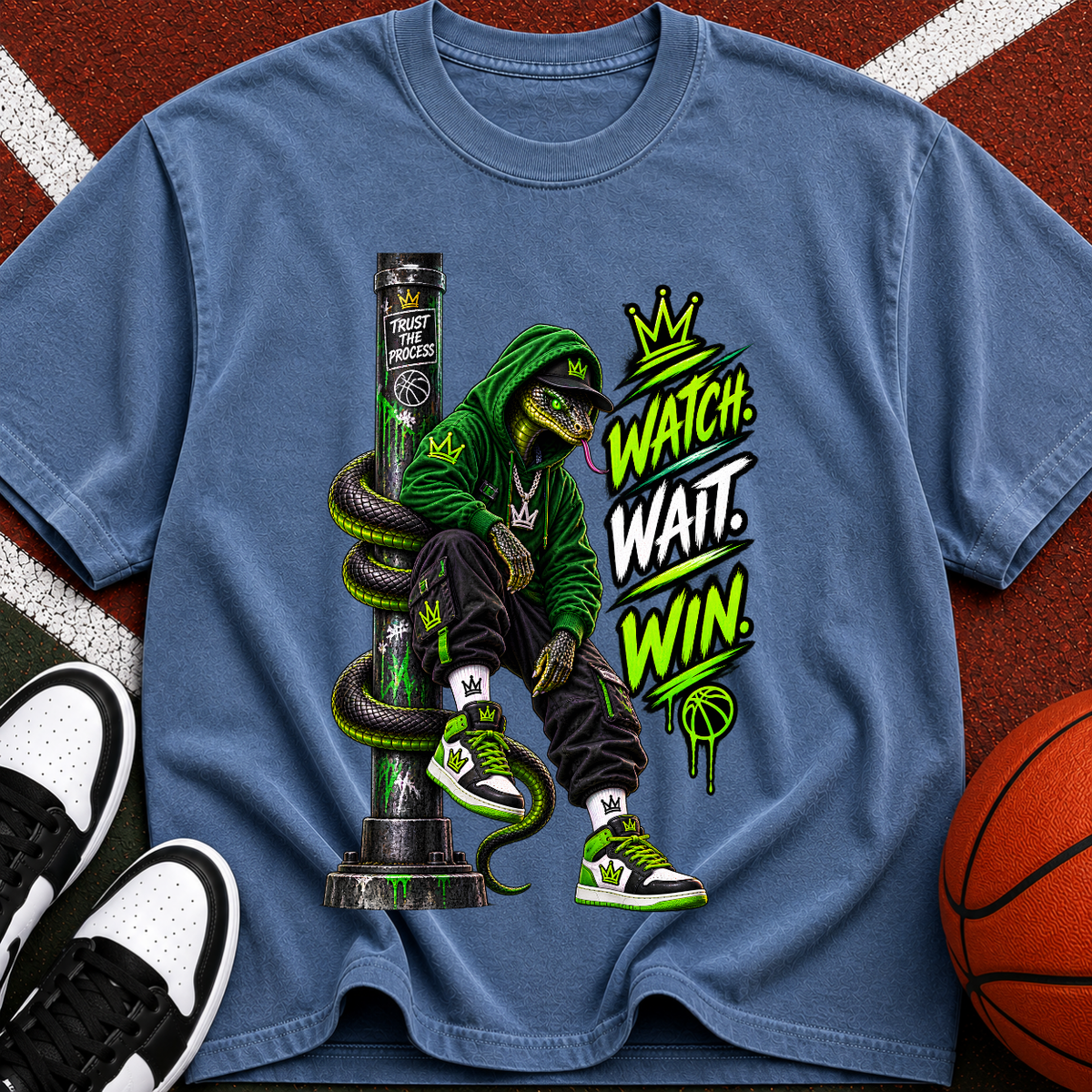 Watch. Wait. Win. Graphic T‑Shirt — Streetwear Snake King Design