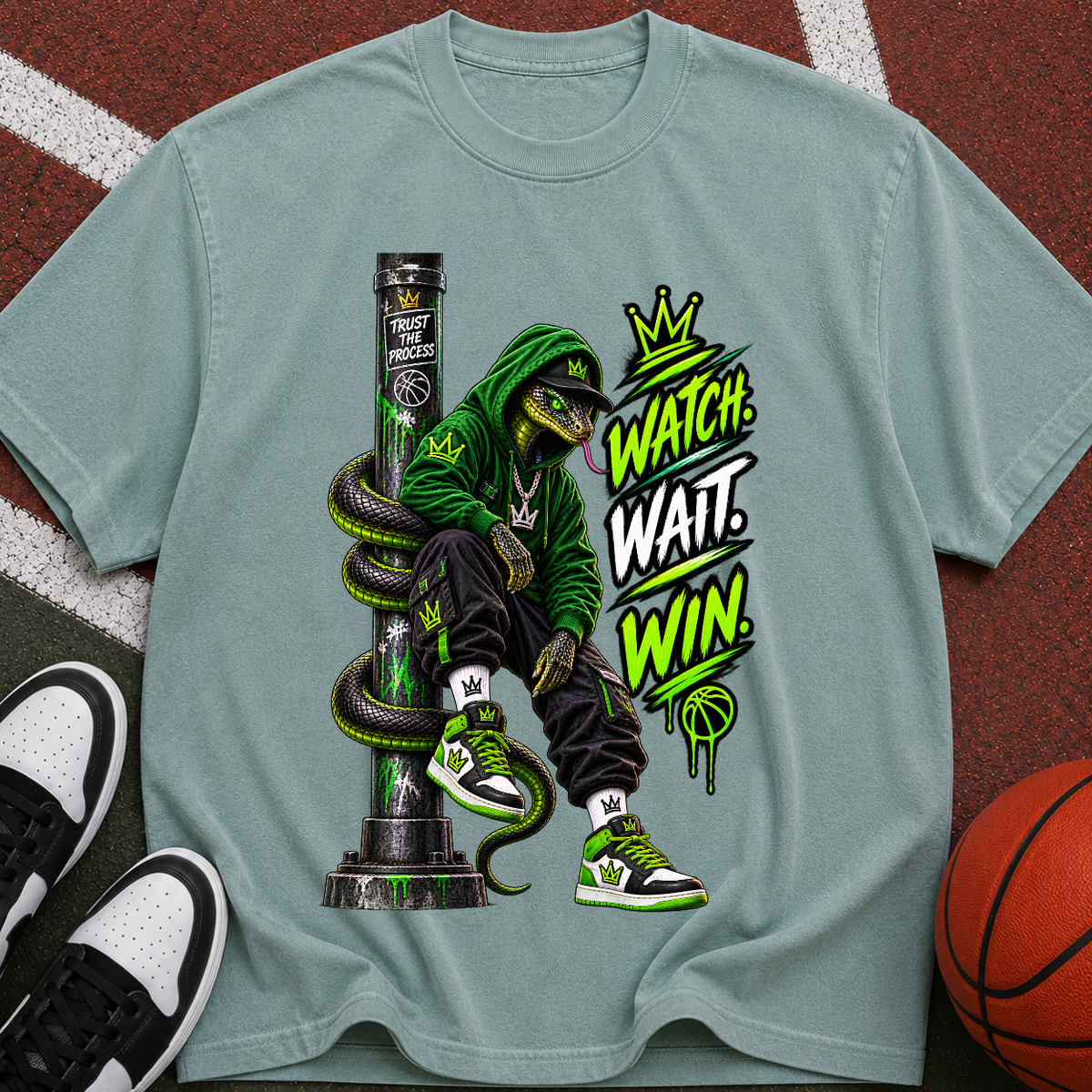 Watch. Wait. Win. Graphic T‑Shirt — Streetwear Snake King Design