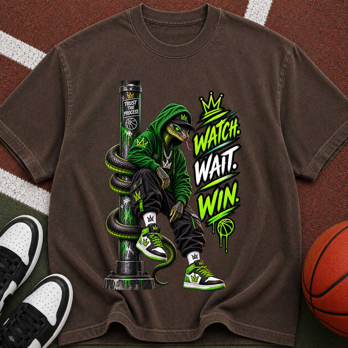 Watch. Wait. Win. Graphic T‑Shirt — Streetwear Snake King Design