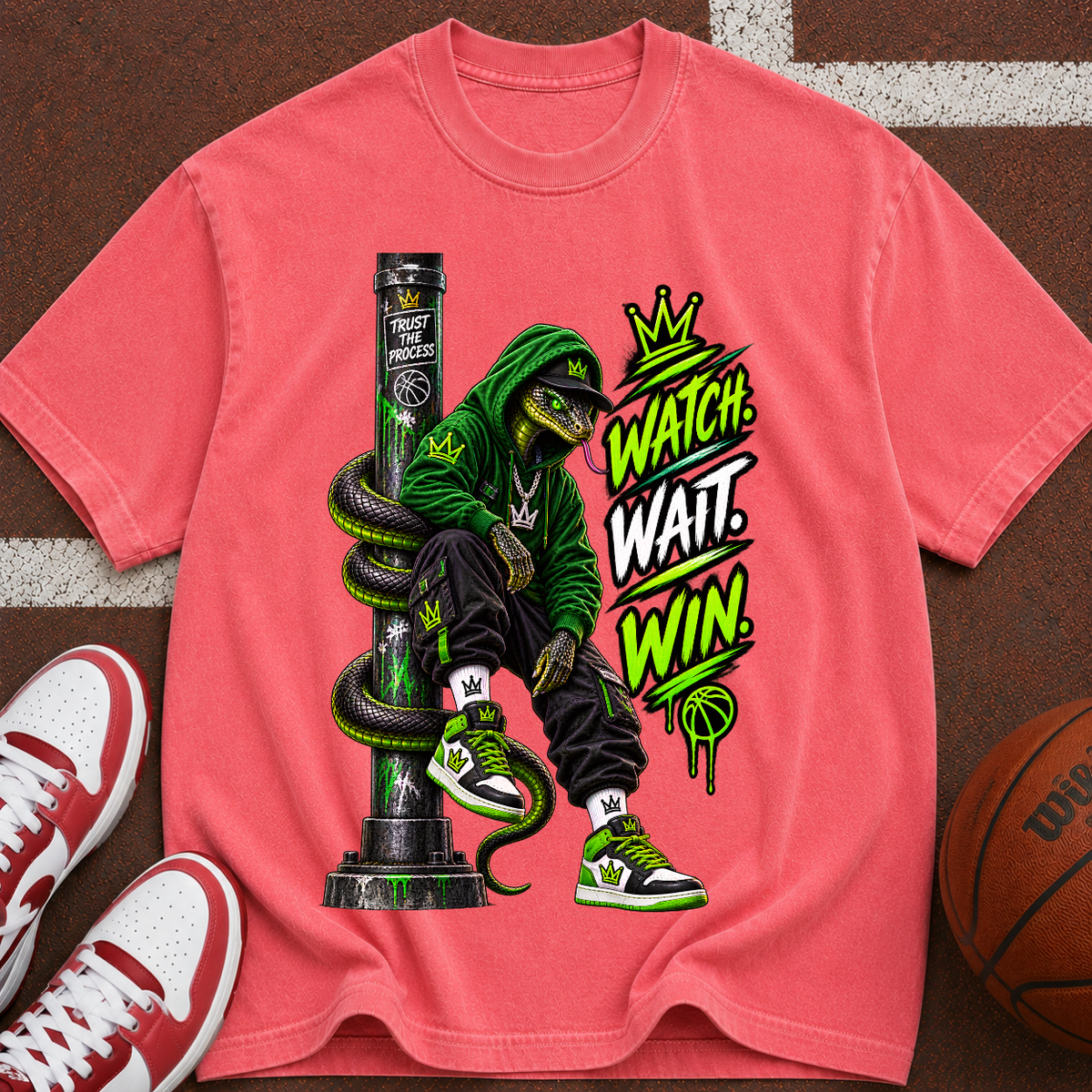 Watch. Wait. Win. Graphic T‑Shirt — Streetwear Snake King Design
