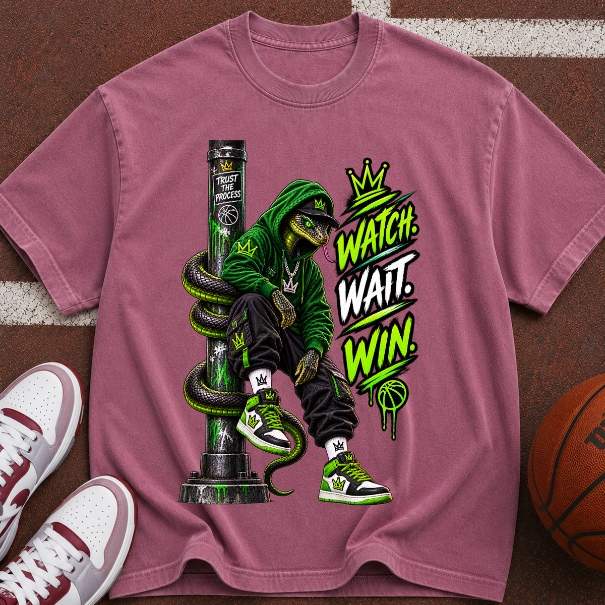 Watch. Wait. Win. Graphic T‑Shirt — Streetwear Snake King Design