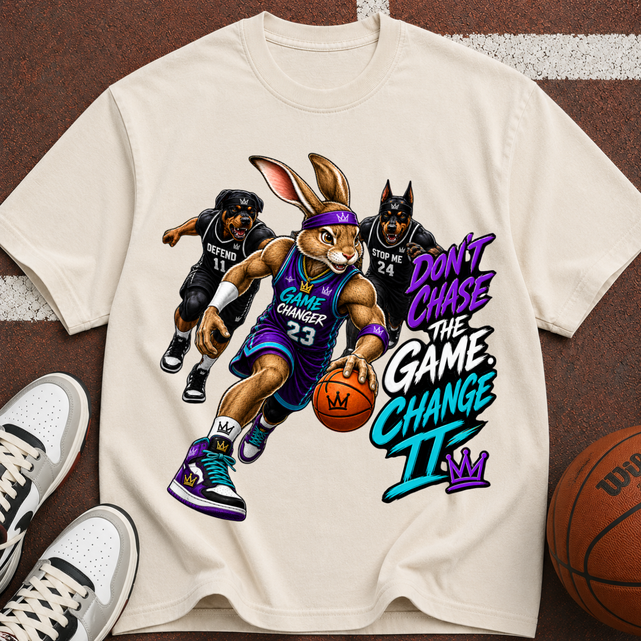 Basketball Bunny Graphic T-Shirt — "Don’t Chase the Game, Change It"