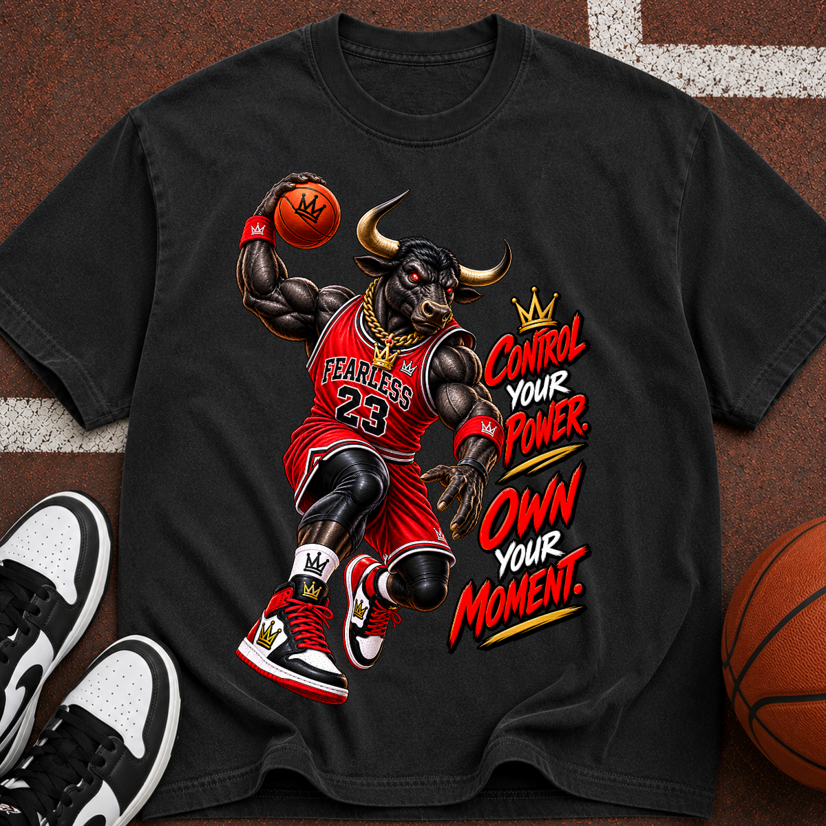 Bull Basketball Tee — "Own Your Moment" Motivational Graphic T-Shirt