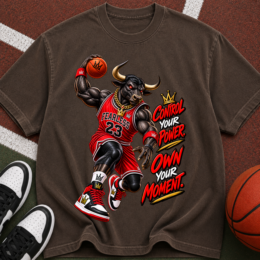 Bull Basketball Tee — "Own Your Moment" Motivational Graphic T-Shirt
