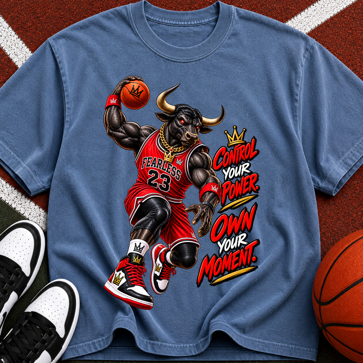 Bull Basketball Tee — "Own Your Moment" Motivational Graphic T-Shirt
