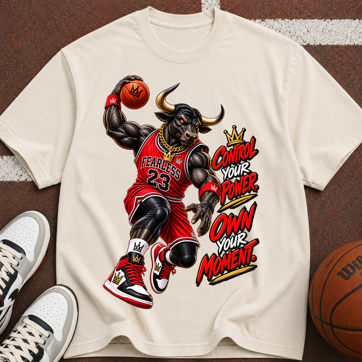 Bull Basketball Tee — "Own Your Moment" Motivational Graphic T-Shirt