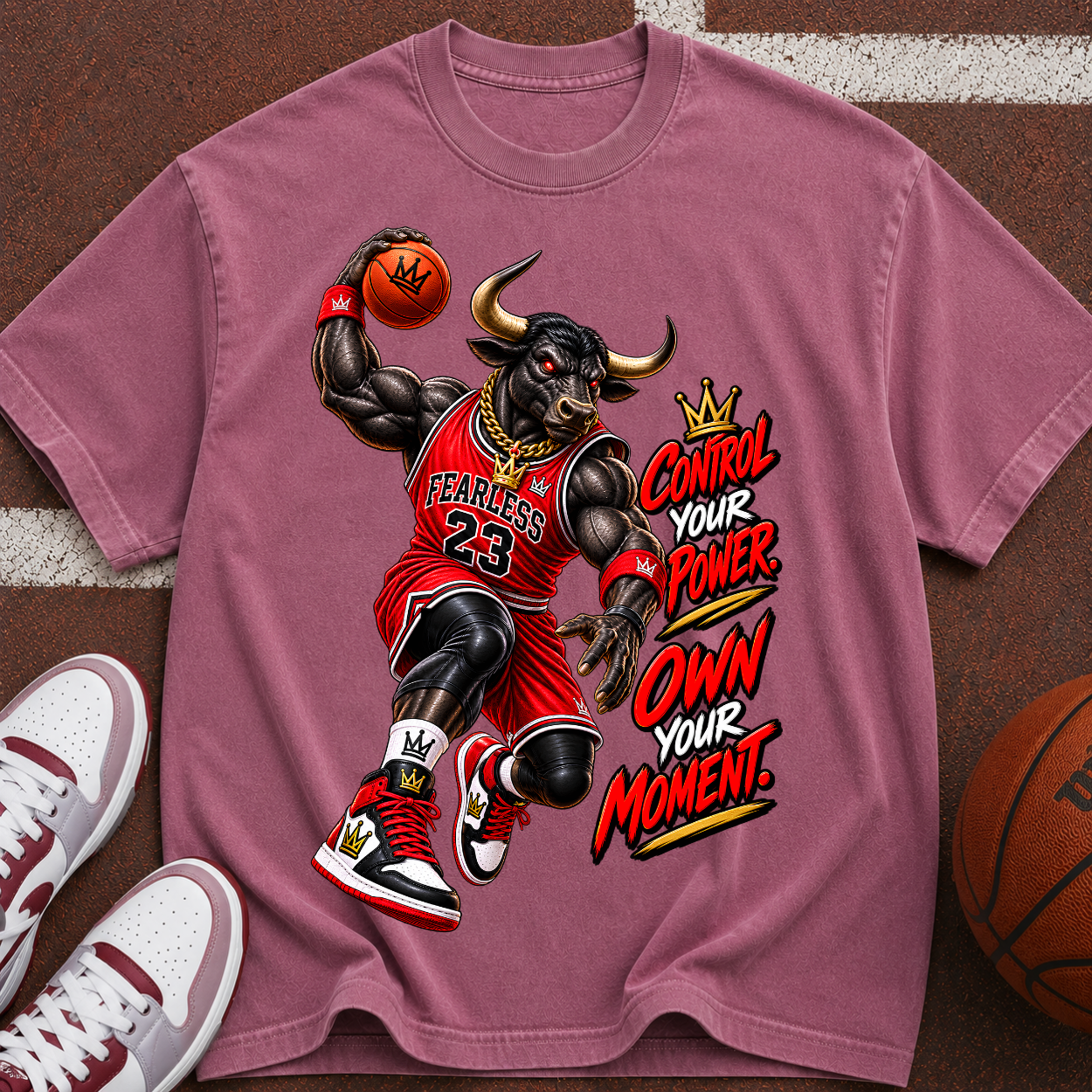 Bull Basketball Tee — "Own Your Moment" Motivational Graphic T-Shirt