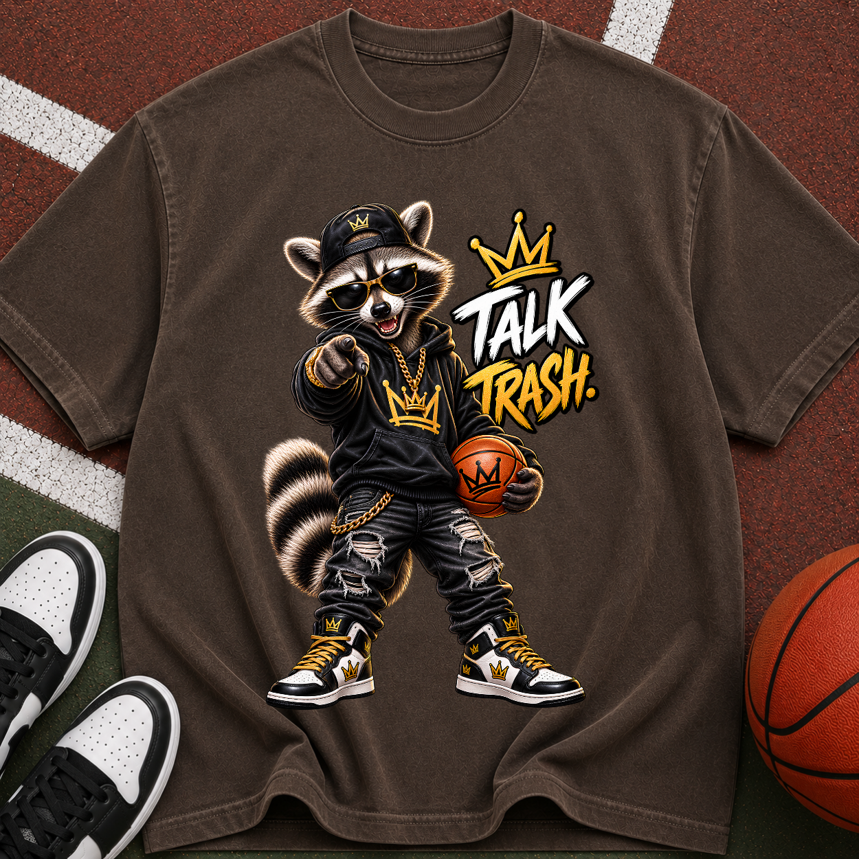 Talk Trash Raccoon Basketball T-Shirt