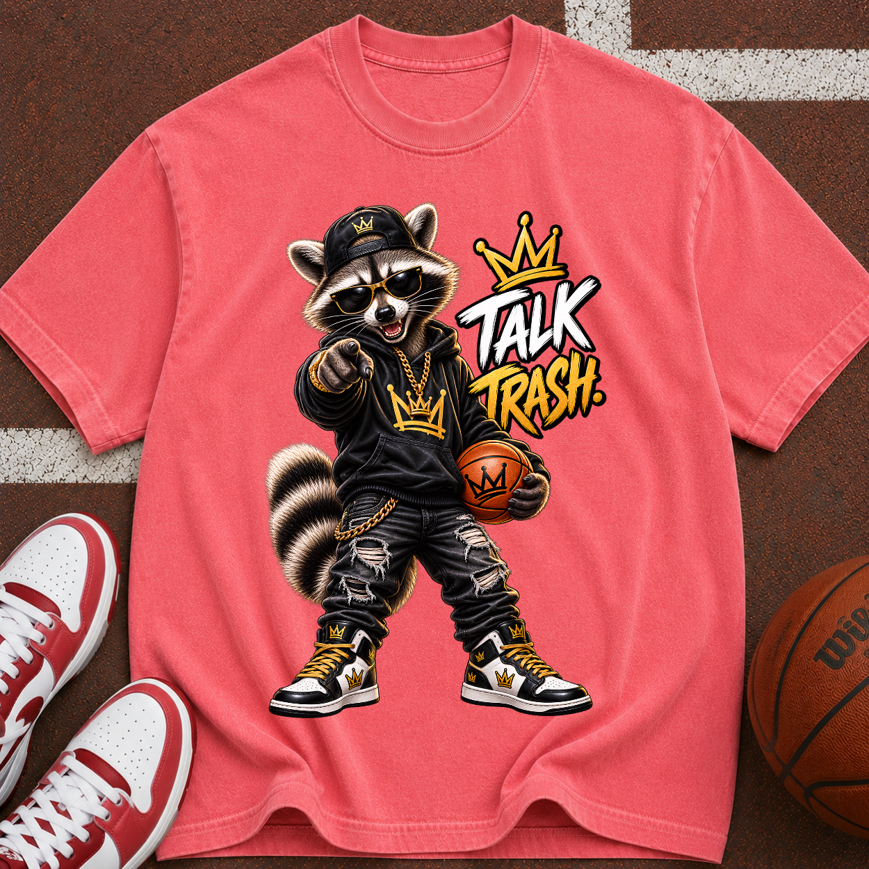 Talk Trash Raccoon Basketball T-Shirt