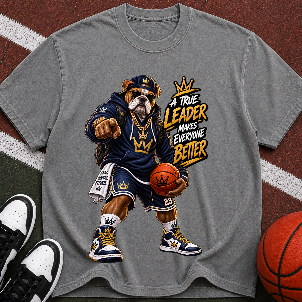 Basketball Mascot Graphic Tee – "True Leader Makes Everyone Better"