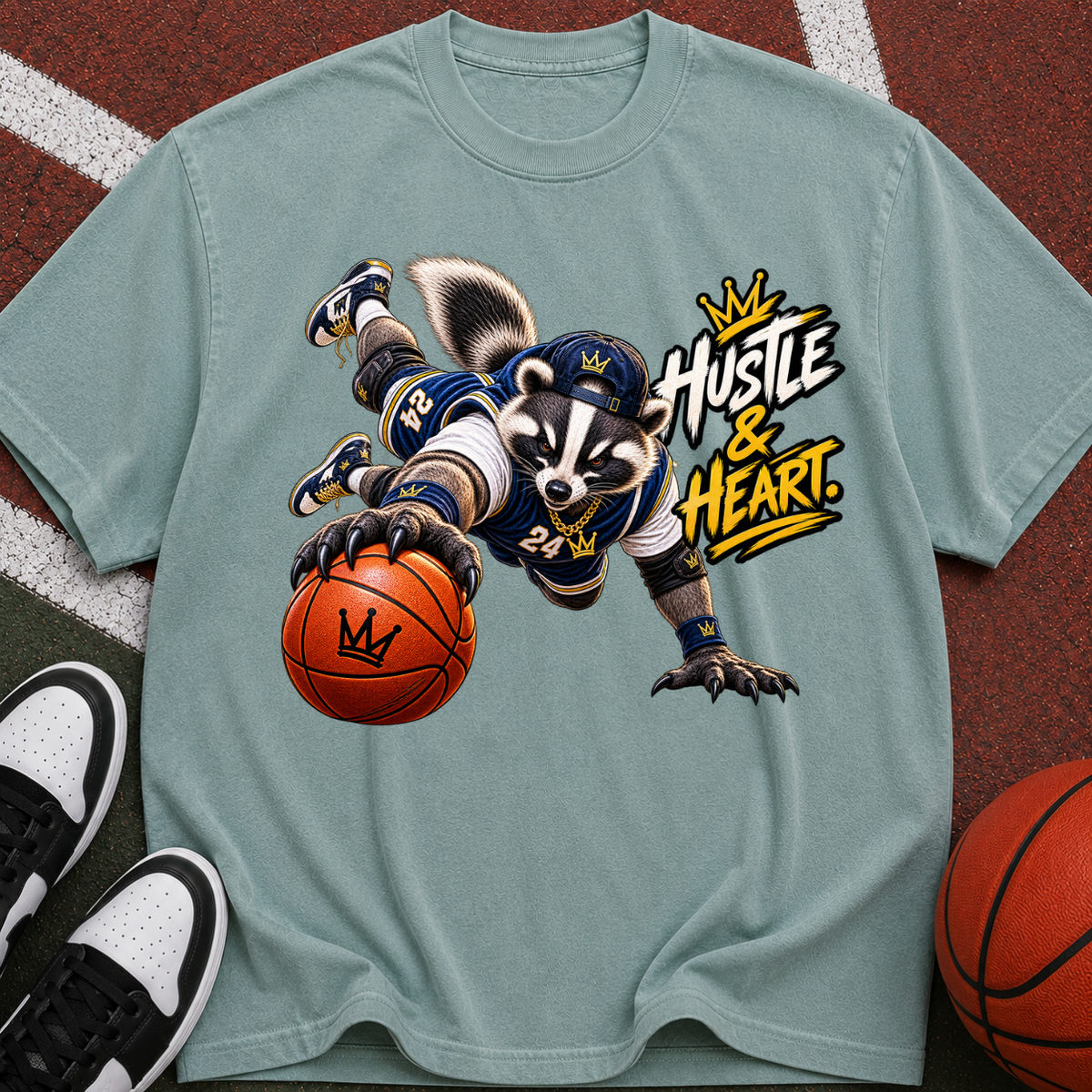 Hustle & Heart Basketball Raccoon T-Shirt