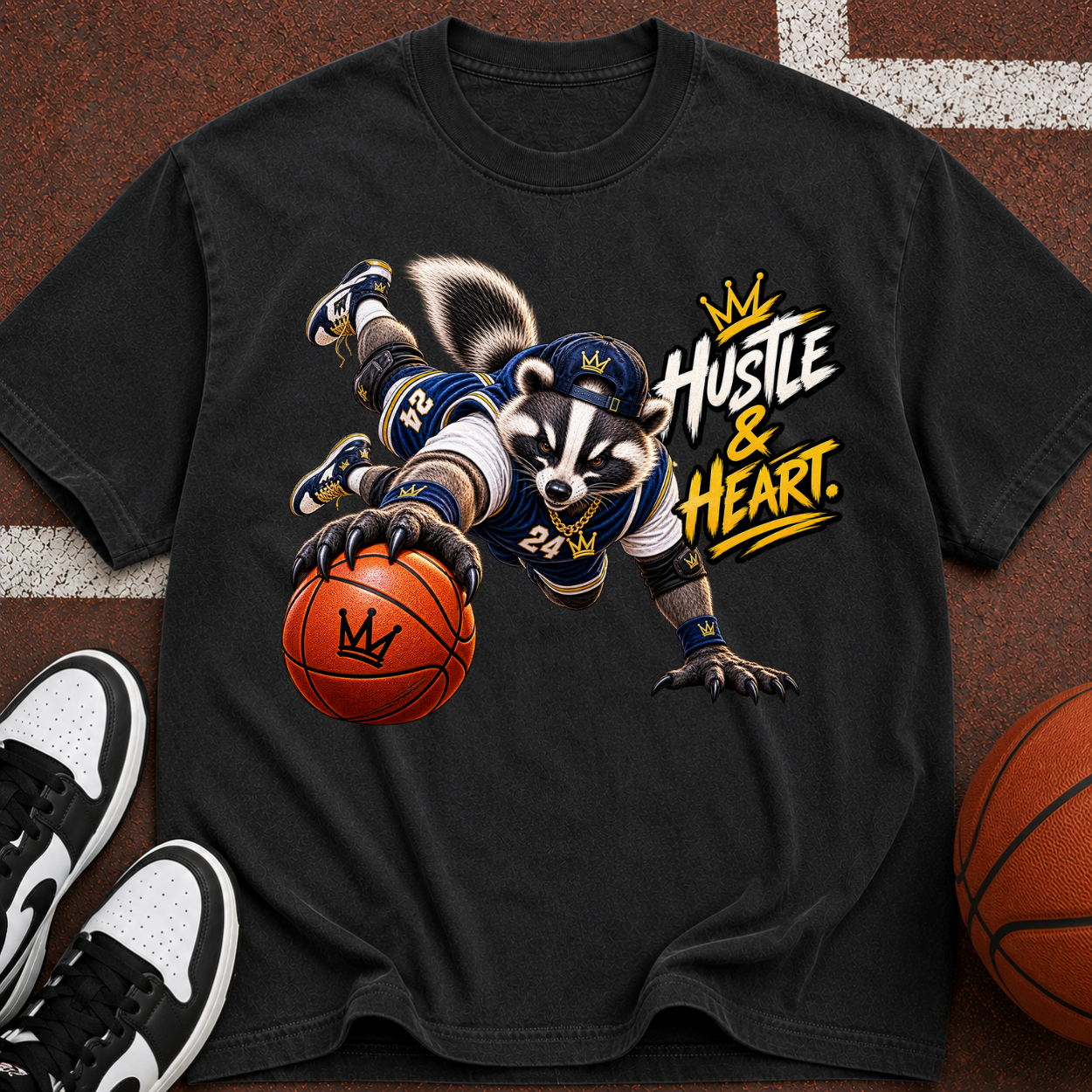 Hustle & Heart Basketball Raccoon T-Shirt