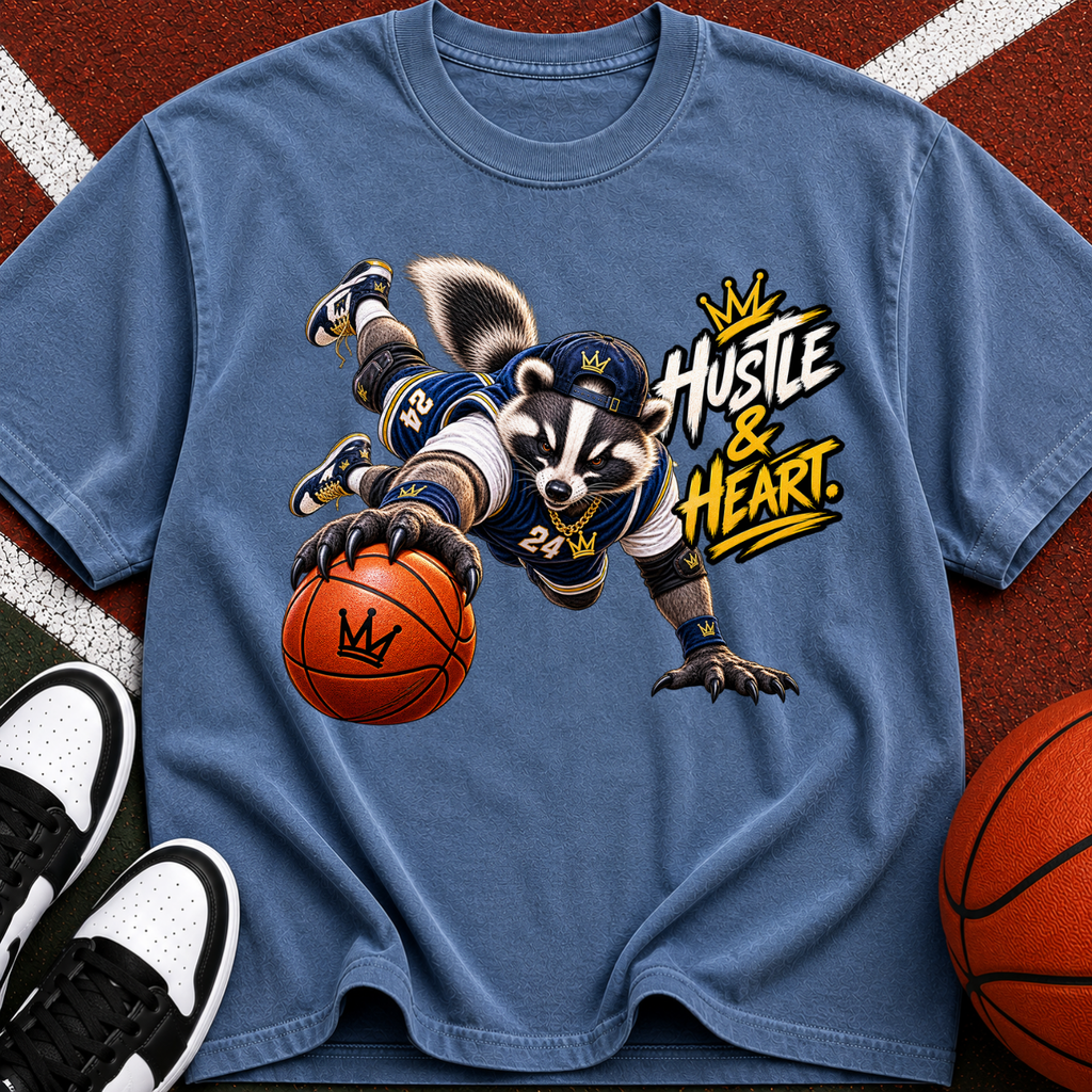 Hustle & Heart Basketball Raccoon T-Shirt
