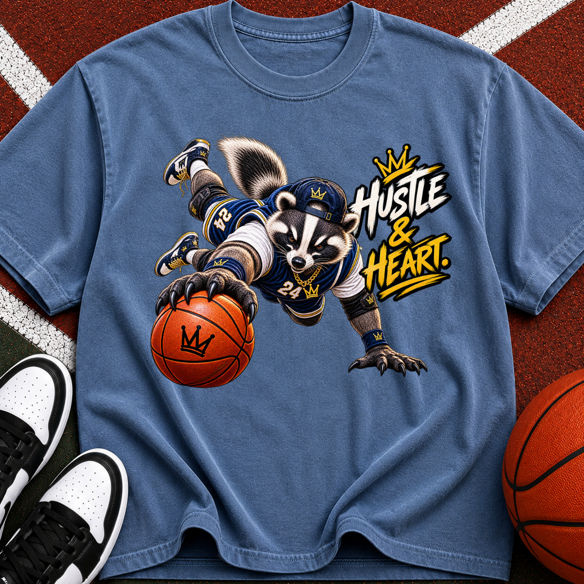 Hustle & Heart Basketball Raccoon T-Shirt