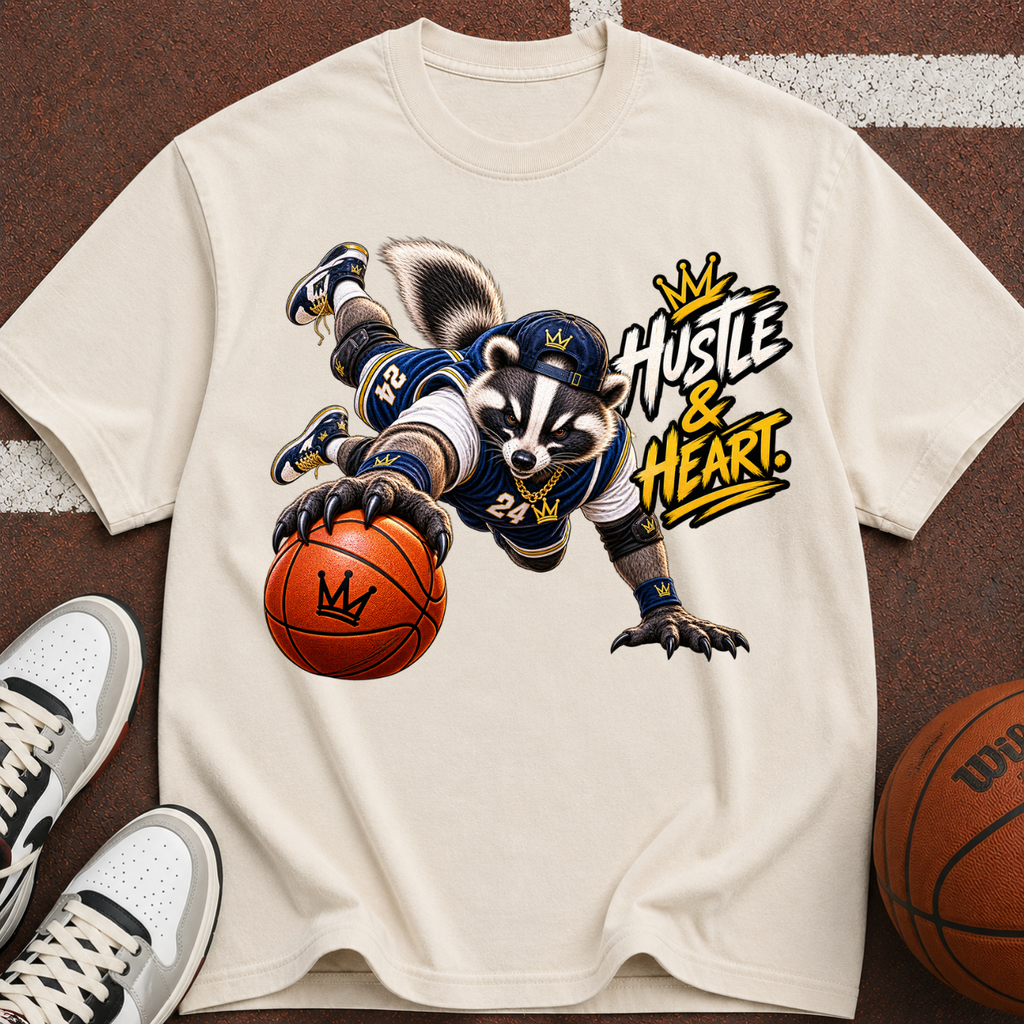 Hustle & Heart Basketball Raccoon T-Shirt