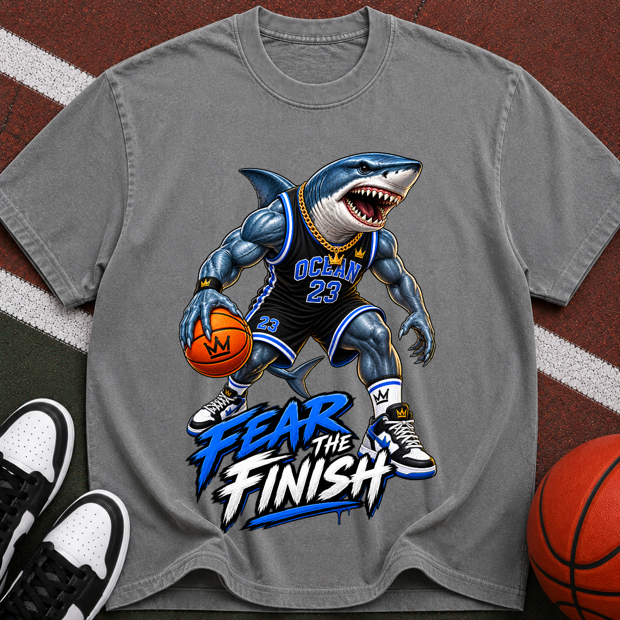 Shark Basketball Tee — "Fear the Finish" Graphic T-Shirt