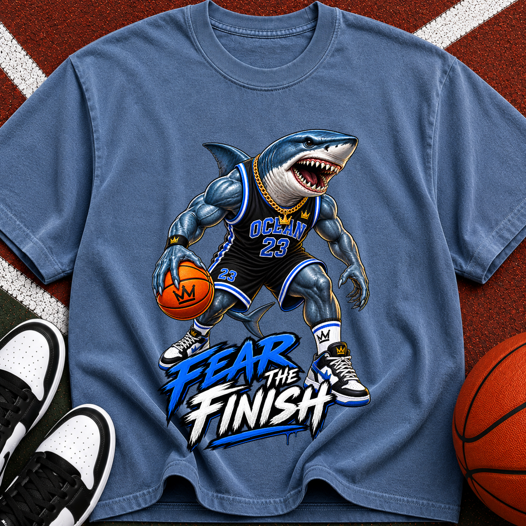 Shark Basketball Tee — "Fear the Finish" Graphic T-Shirt