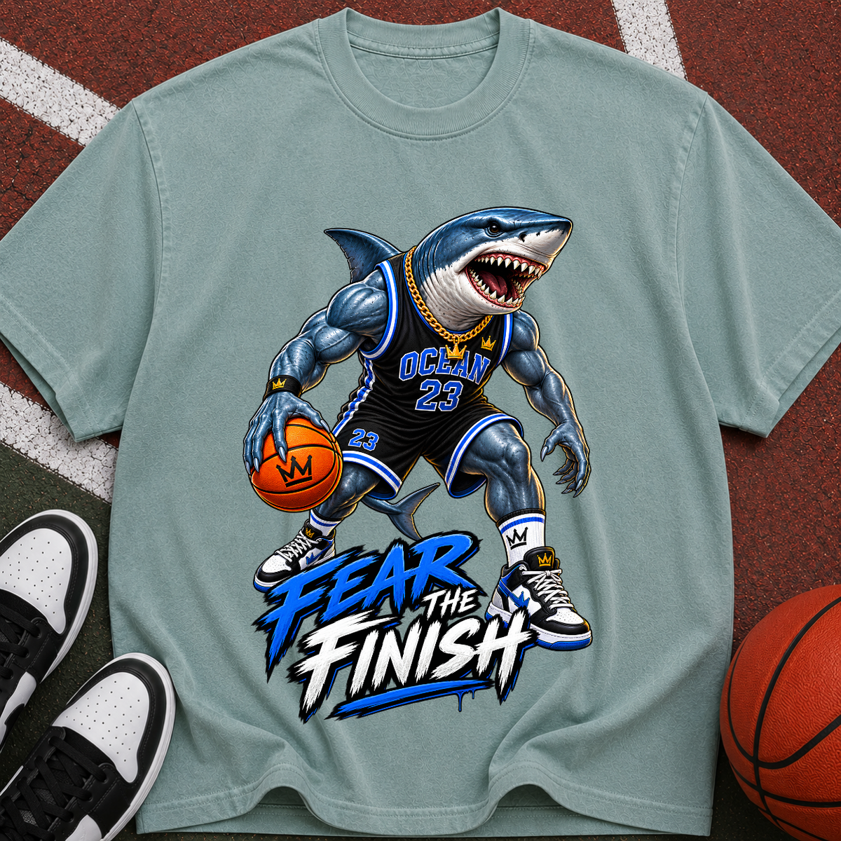 Shark Basketball Tee — "Fear the Finish" Graphic T-Shirt