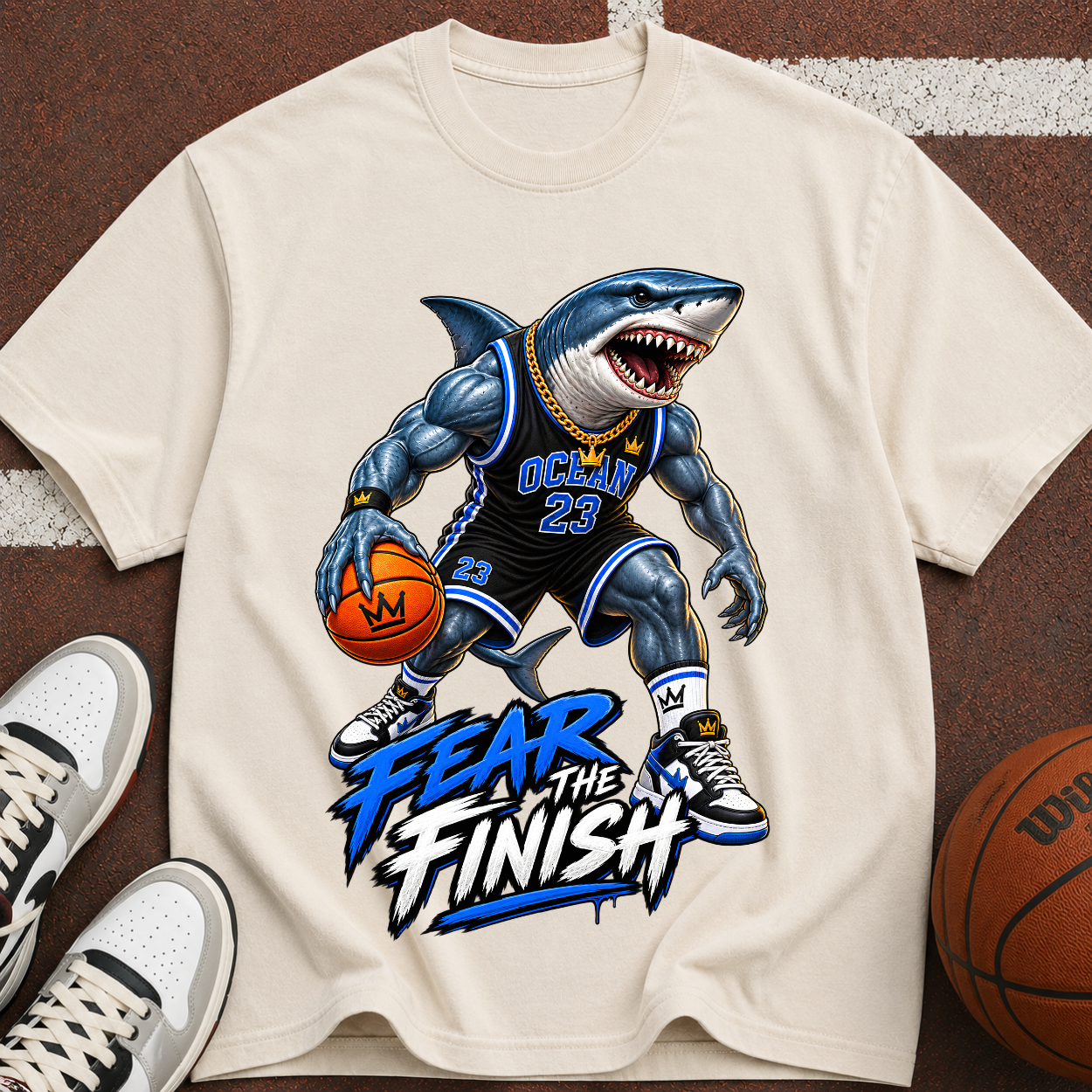 Shark Basketball Tee — "Fear the Finish" Graphic T-Shirt