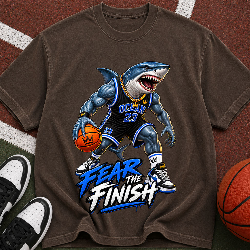Shark Basketball Tee — "Fear the Finish" Graphic T-Shirt