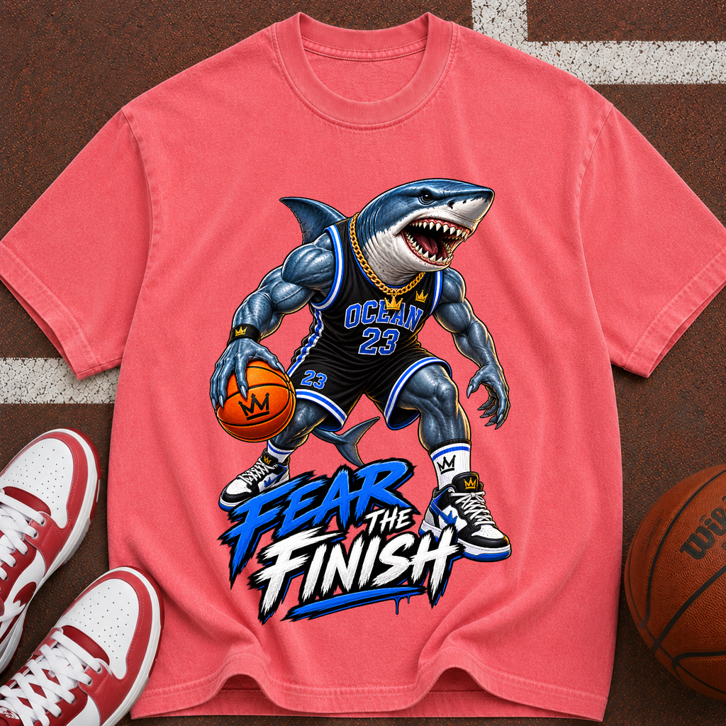 Shark Basketball Tee — "Fear the Finish" Graphic T-Shirt