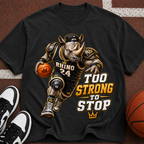 Rhino Basketball Tee — "Too Strong to Stop" Graphic Sports T-Shirt