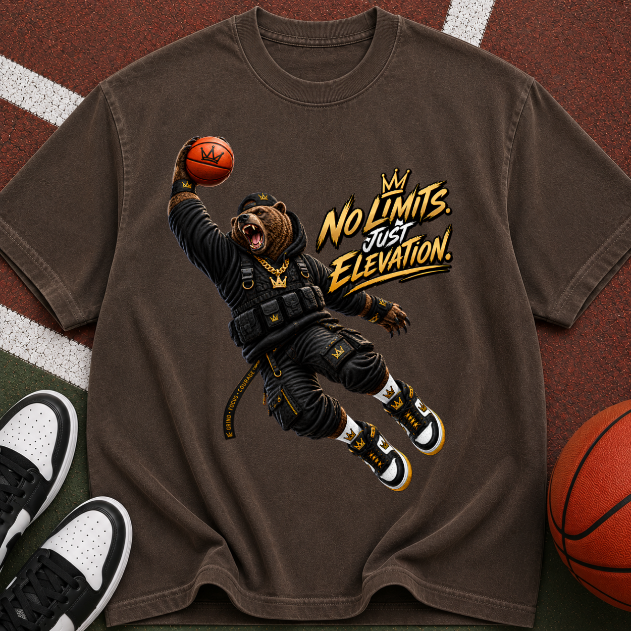 Basketball Ape Dunk T‑Shirt — "No Limits Just Elevation" Graphic Tee