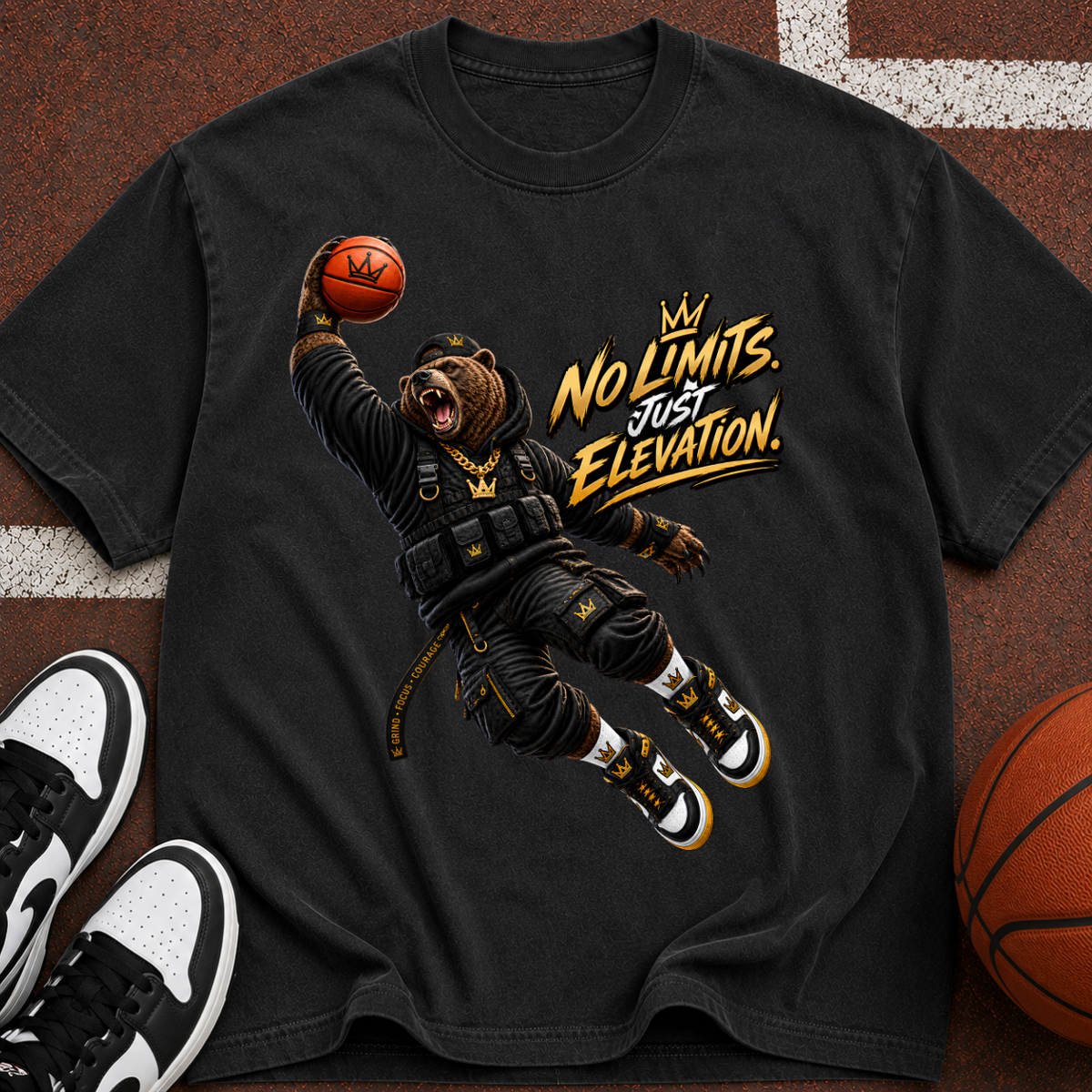 Basketball Ape Dunk T‑Shirt — "No Limits Just Elevation" Graphic Tee