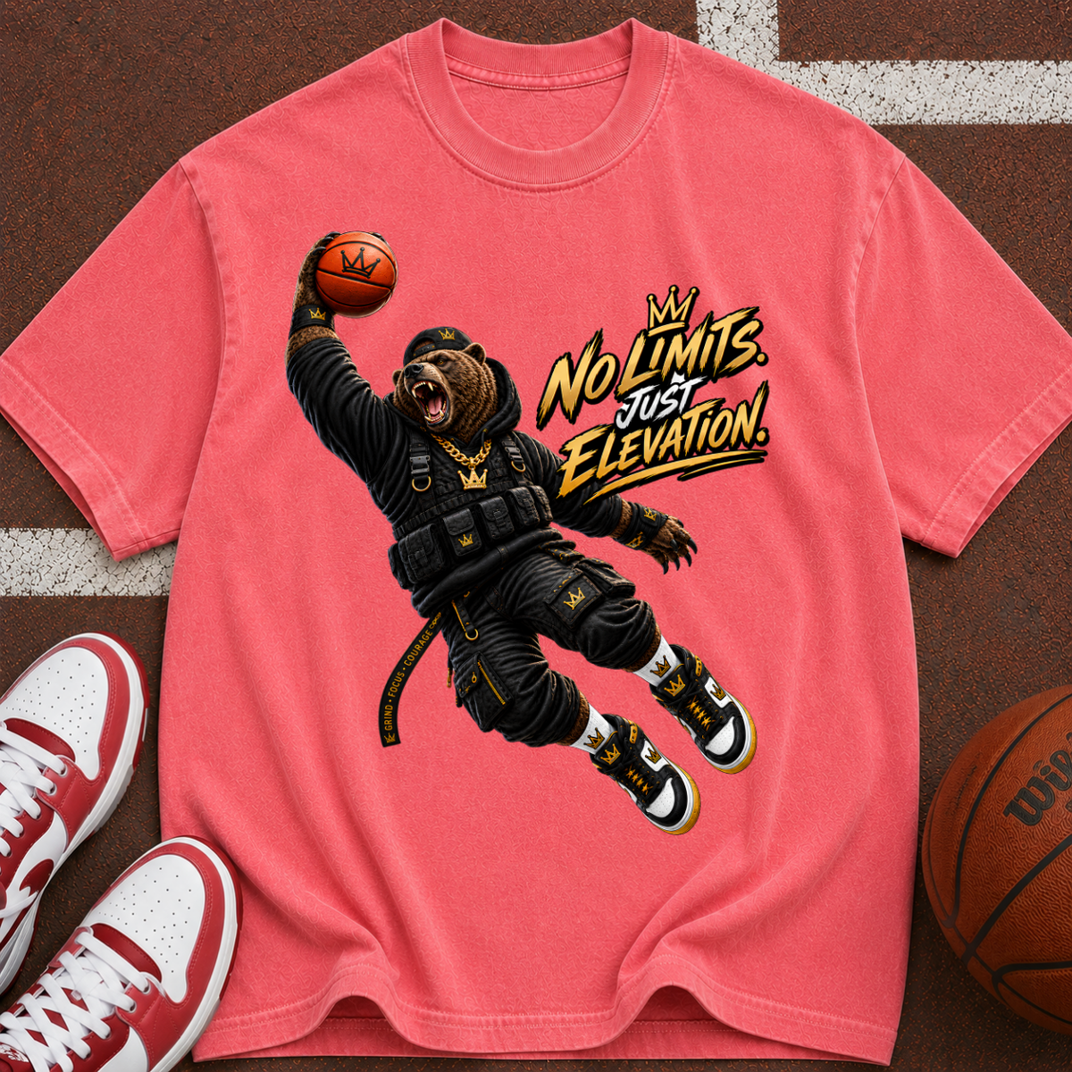 Basketball Ape Dunk T‑Shirt — "No Limits Just Elevation" Graphic Tee
