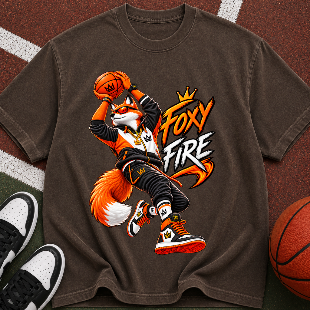 Foxy Fire Basketball Graphic T-Shirt — Streetwear Fox Mascot Tee
