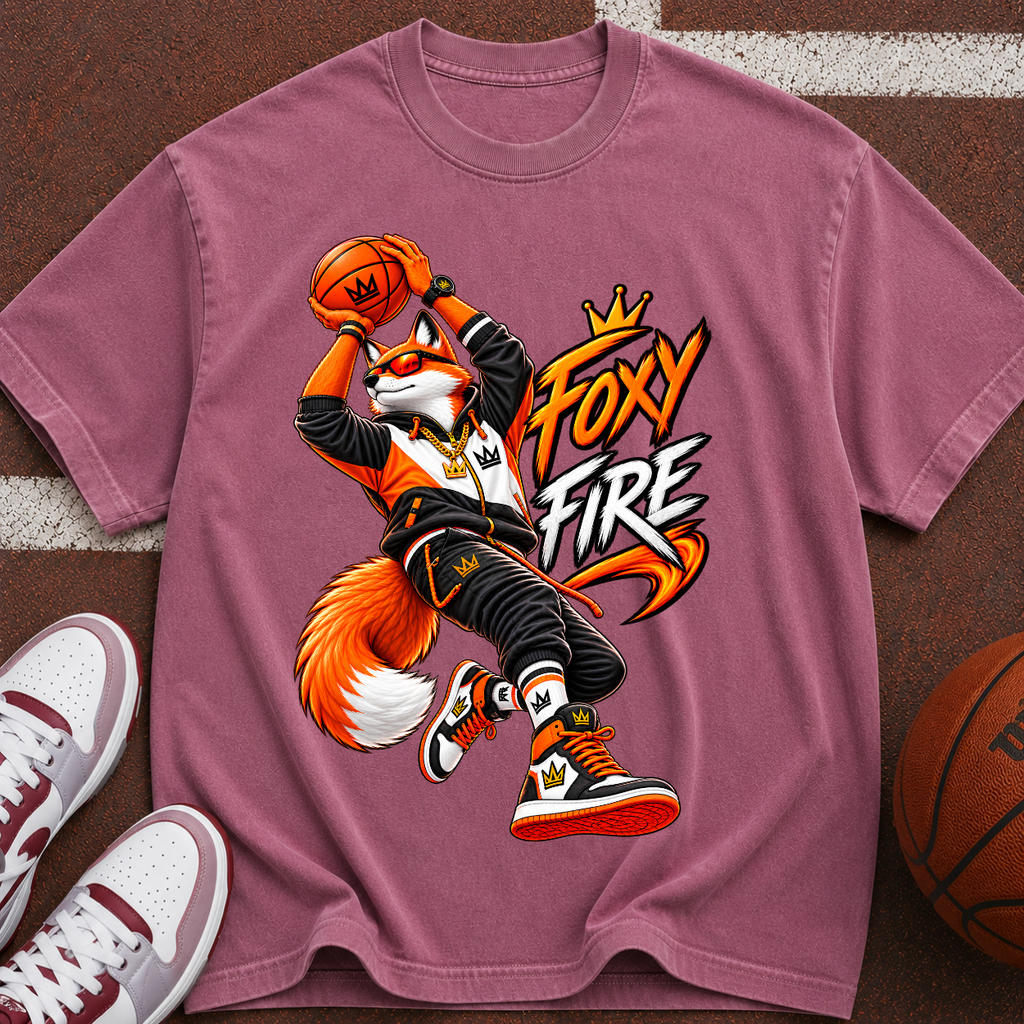 Foxy Fire Basketball Graphic T-Shirt — Streetwear Fox Mascot Tee