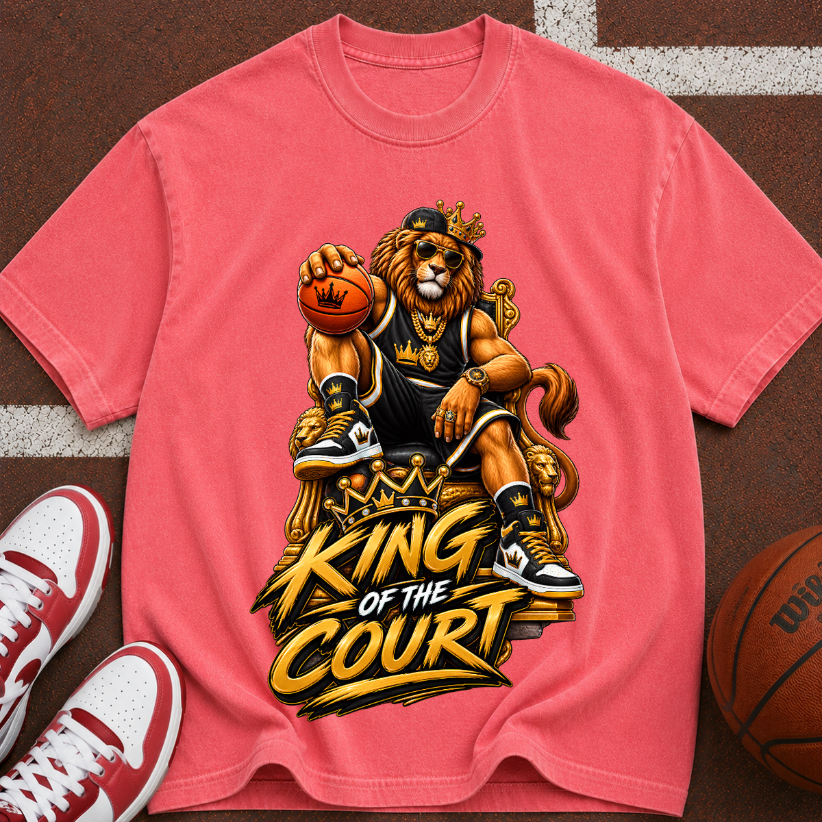 King of the Court Basketball T-Shirt — Lion Basketball Graphic