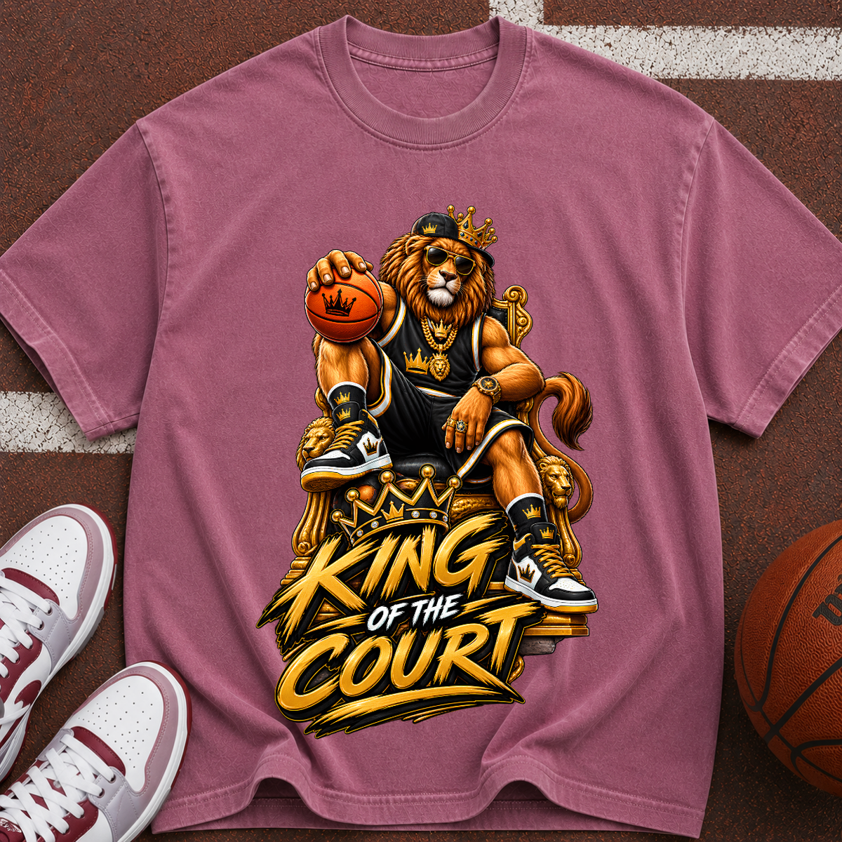 King of the Court Basketball T-Shirt — Lion Basketball Graphic